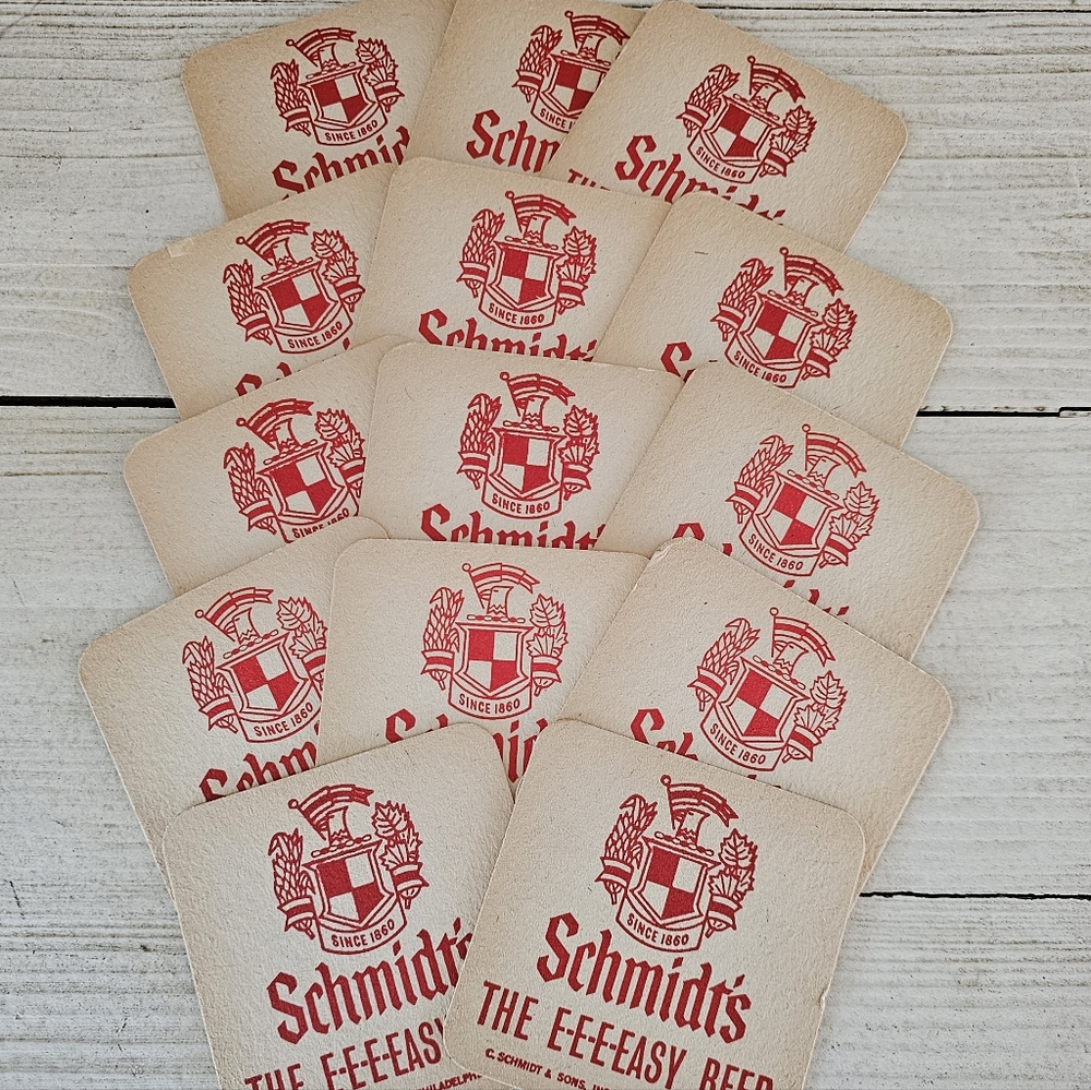 Set Of 14 Vintage 1960s Schmidt's Beer Cardboard Coasters